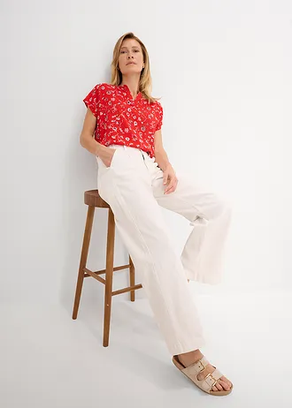 Zkrácené džíny s pohodlným pasem, Wide Leg, High Waist • přírodní bílá • bonprix obchod