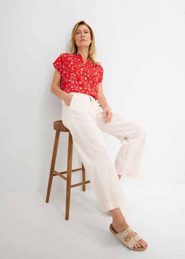 Jean large, taille haute et élastiquée, cropped • écru • product-page.page-title-suffix