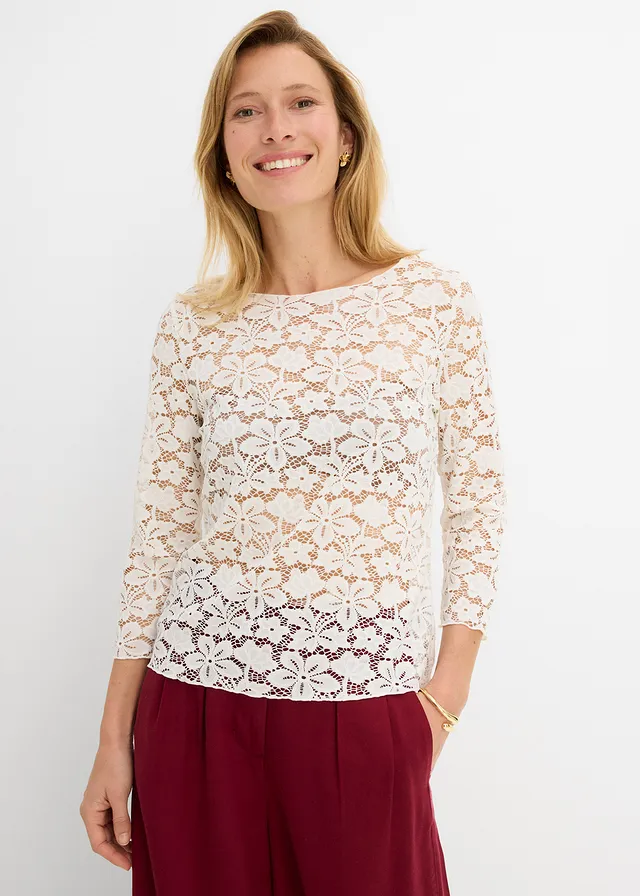 T-shirt manches longues cintré, Couleur: écru