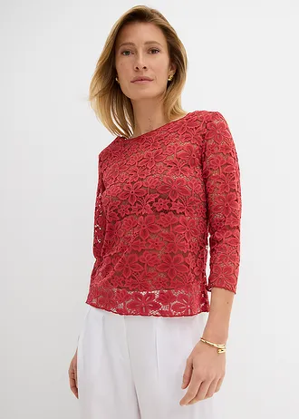 Getailleerd kanten shirt, Kleur: kersenrood