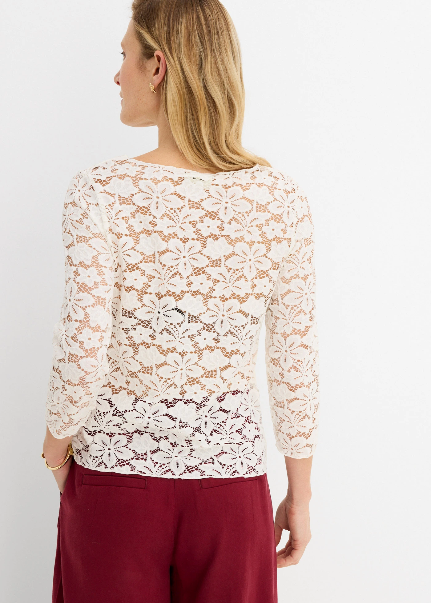 Getailleerd kanten shirt • wolwit • bonprix online shop