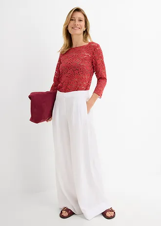 Getailleerd kanten shirt, Kleur: kersenrood