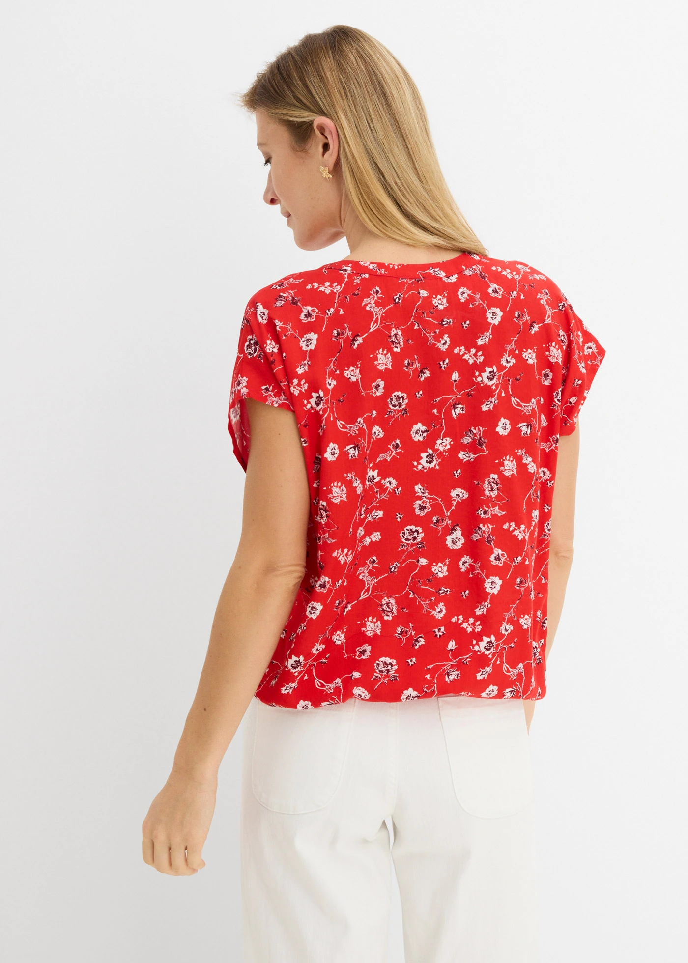 Tuniekblouse van soepele viscose • aardbeirood gebloemd • bonprix online shop