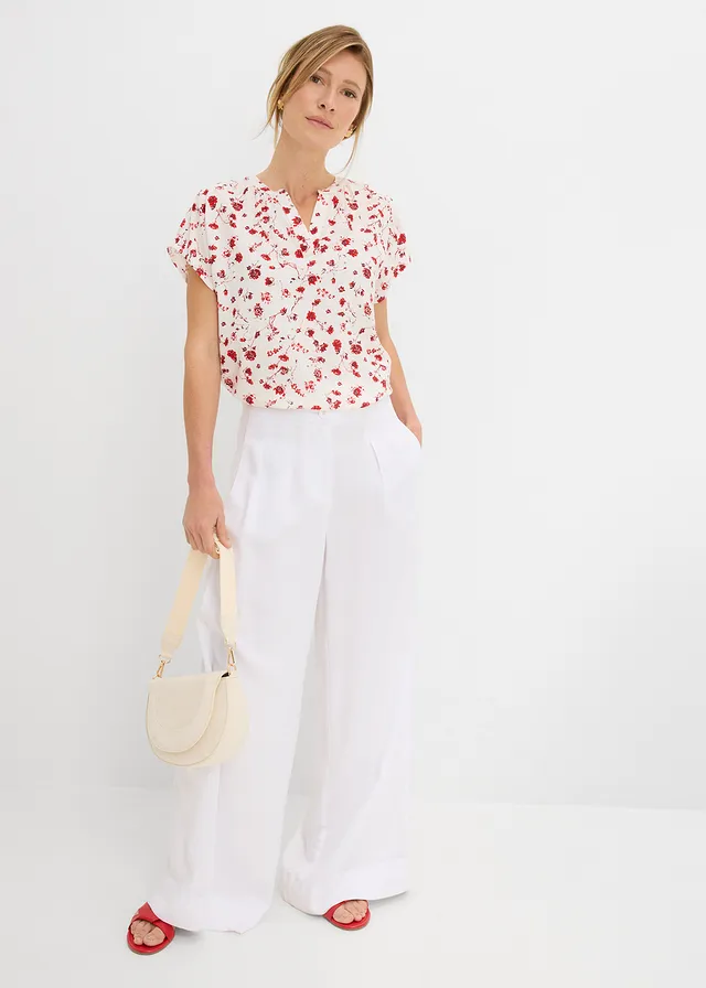 Blouse en viscose fluide, Couleur: écru floral