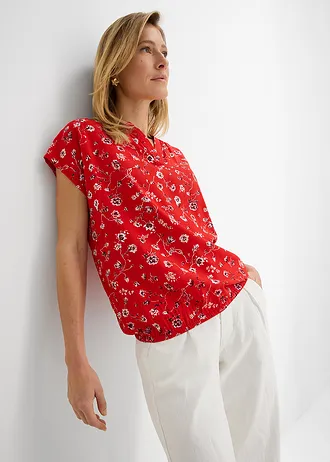 Tuniekblouse van soepele viscose • aardbeirood gebloemd • bonprix online shop