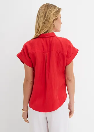 Overhemdblouse in een soepele lyocellmix • aardbeirood • bonprix online shop