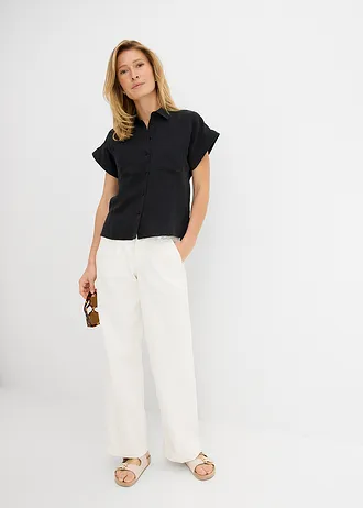 Overhemdblouse in een soepele lyocellmix, Kleur: zwart