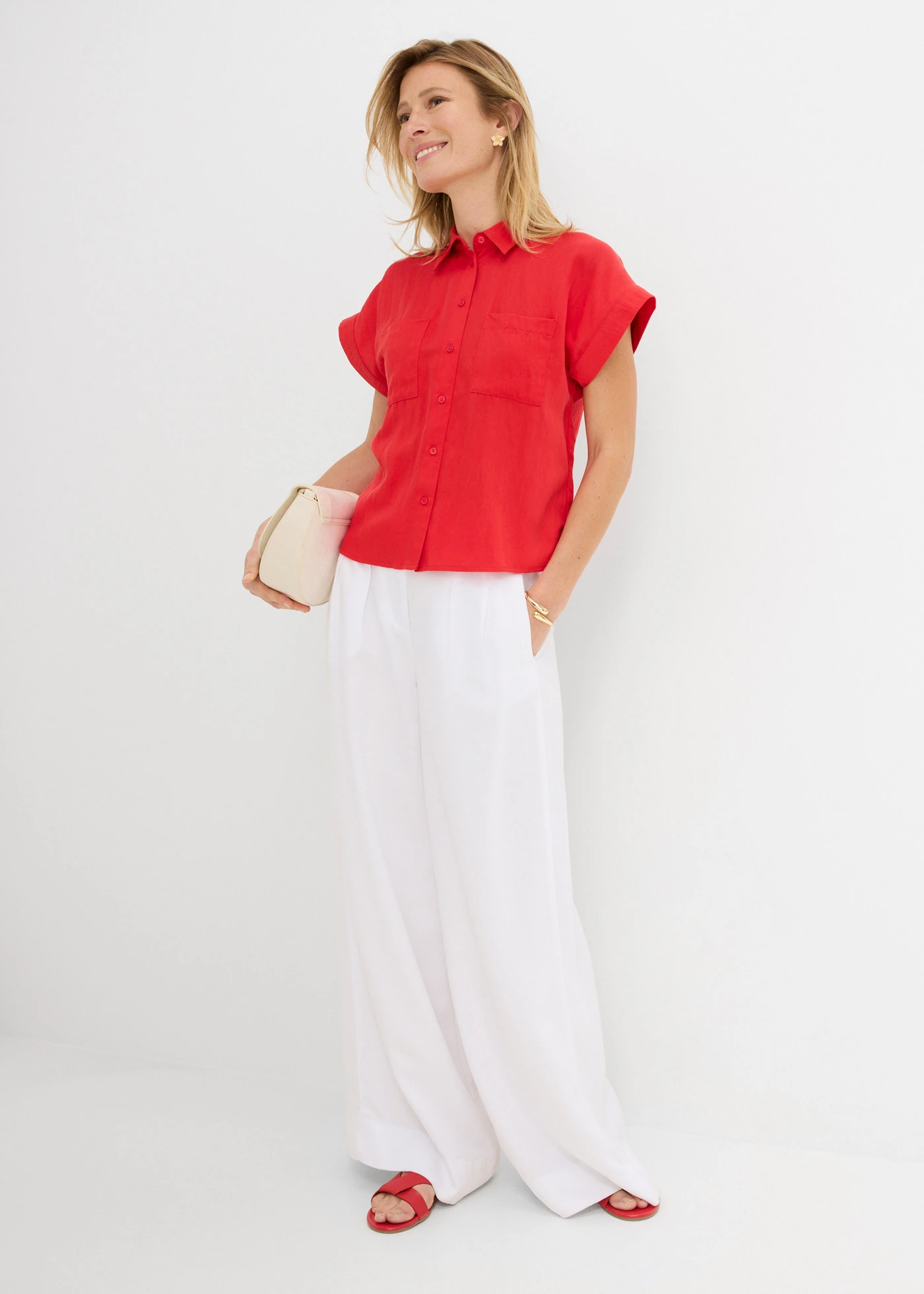 Overhemdblouse in een soepele lyocellmix • aardbeirood • bonprix online shop