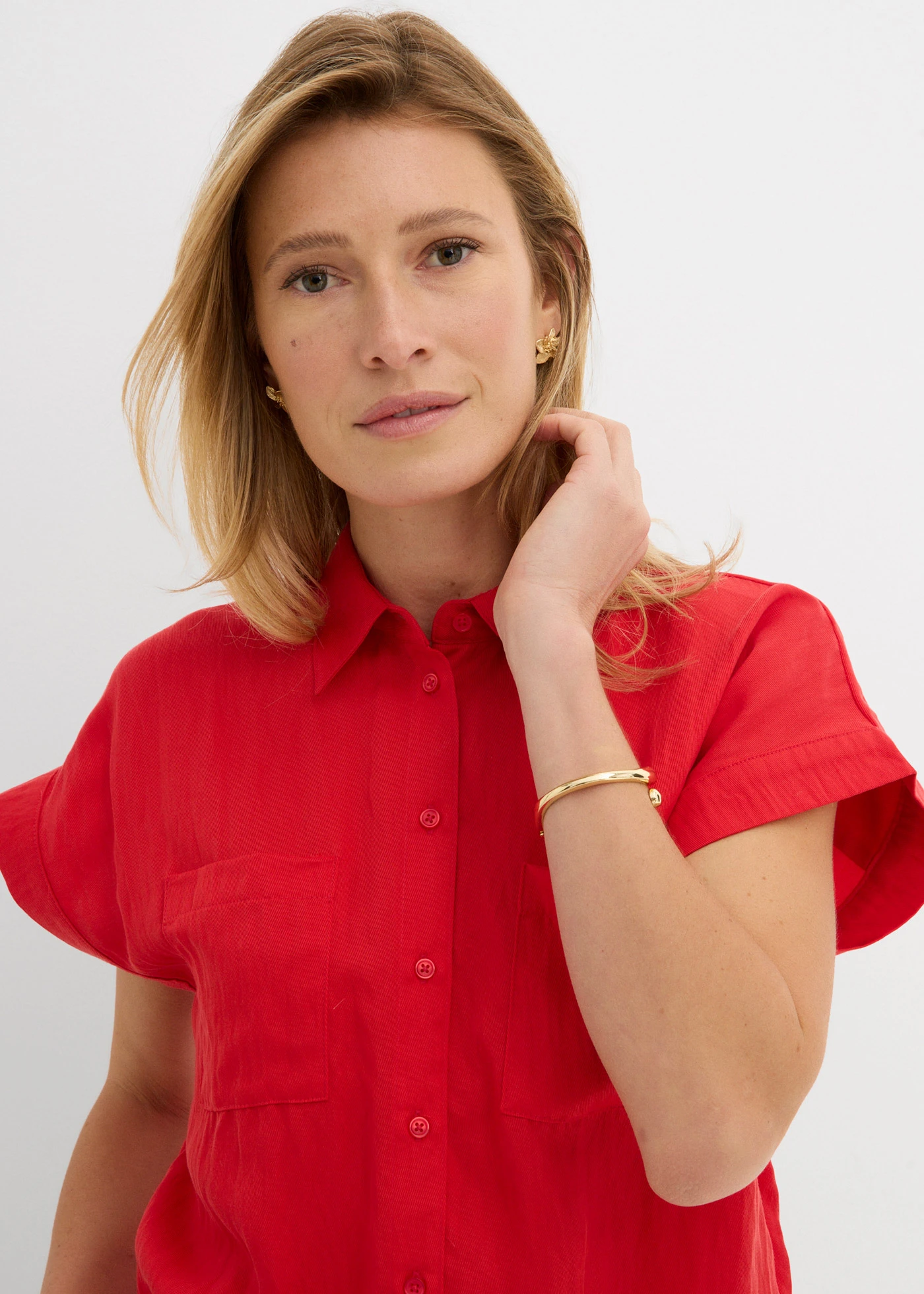 Overhemdblouse in een soepele lyocellmix • aardbeirood • bonprix online shop