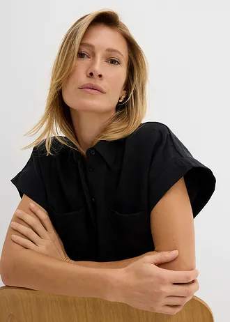 Overhemdblouse in een soepele lyocellmix • zwart • bonprix online shop