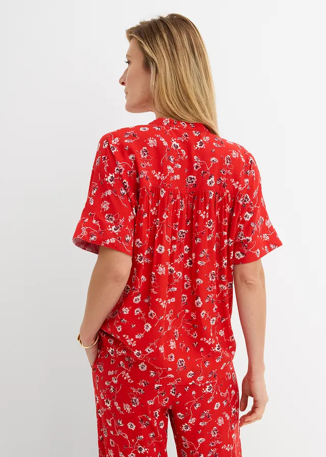 Blouse ample en viscose fluide, Couleur: fraise floral