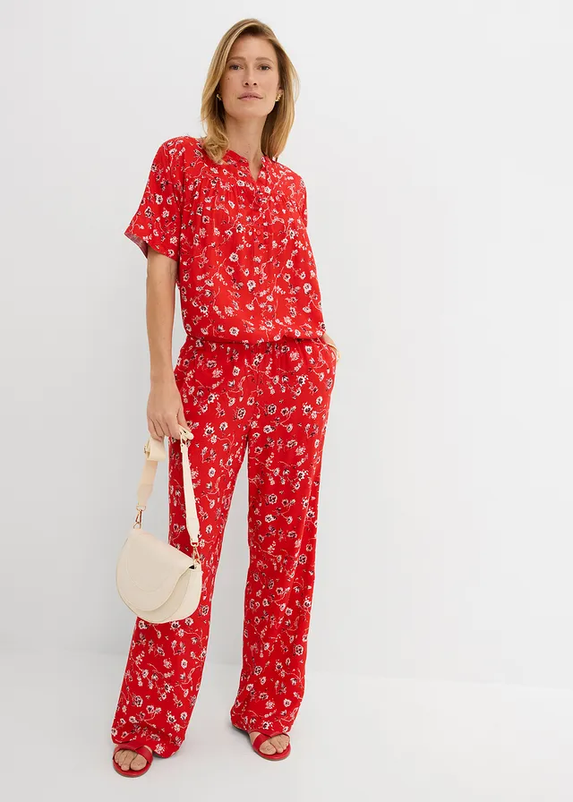 Blouse ample en viscose fluide fraise floral