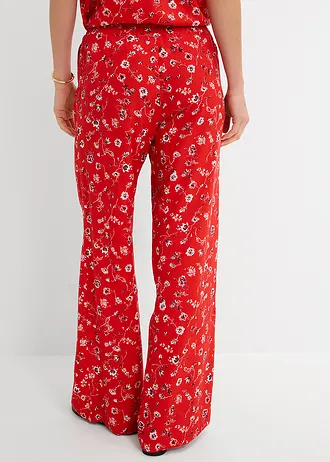 Pantaloni fără încheiere, din viscoză fluidă • roșu-căpșună înflorat • magazin bonprix