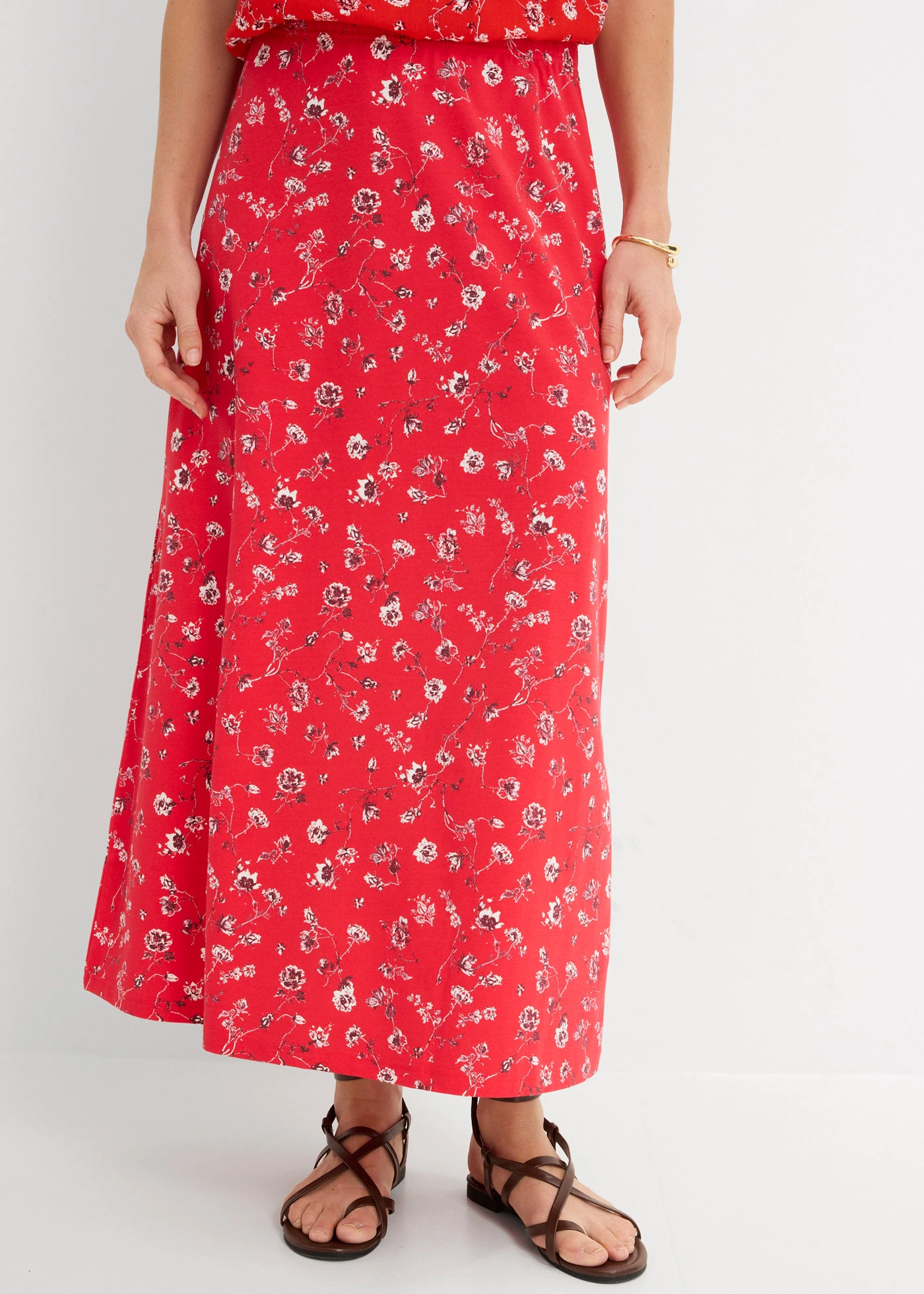 Jersey rok van katoen-stretch • aardbeirood gebloemd • bonprix online shop