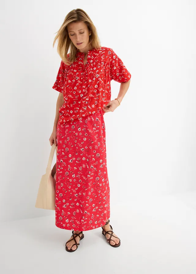Jupe en jersey coton, Couleur: fraise floral