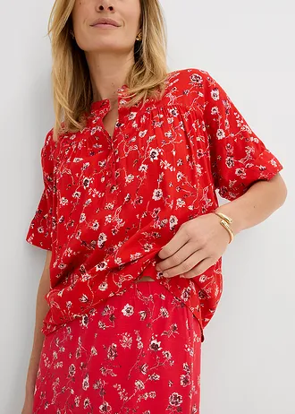 Fustă din jerse elastic cu bumbac • roșu-căpșună înflorat • magazin bonprix