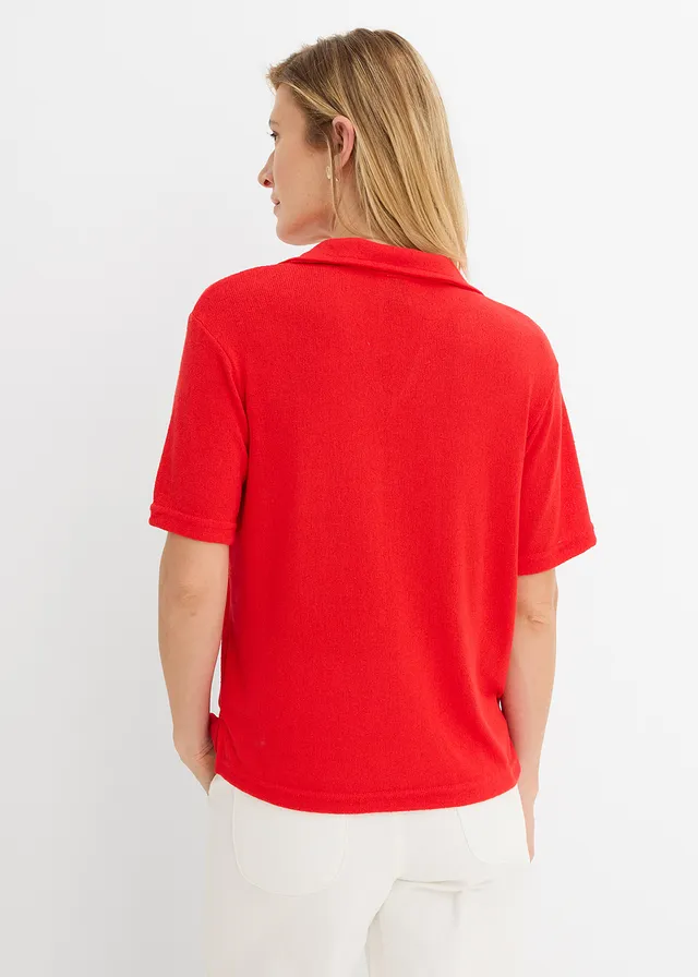 Polo aspect maille, Couleur: fraise