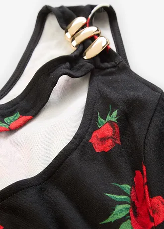 Egyvállas top • fekete/virágmintás • bonprix áruház