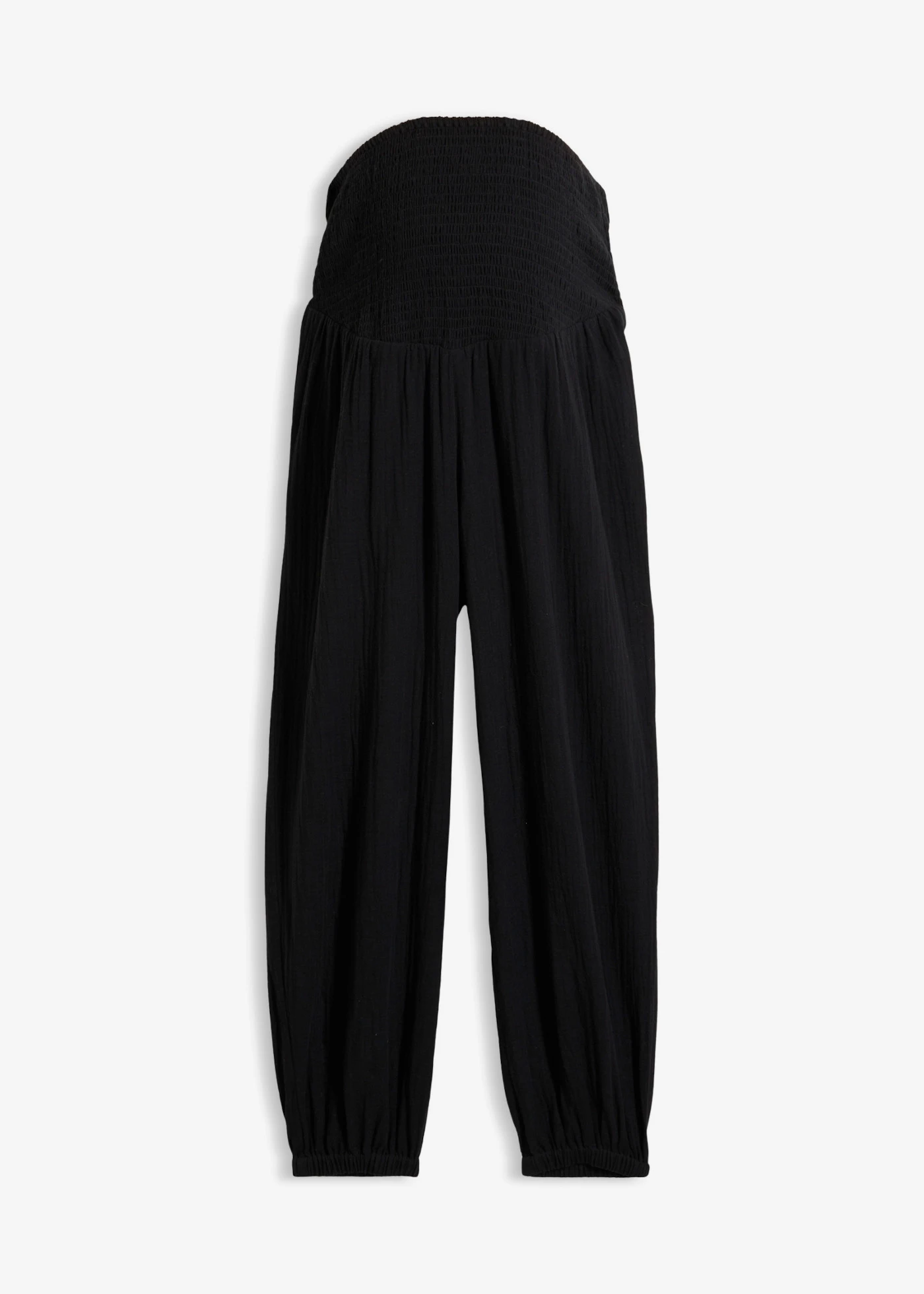 Pantaloni 2-în-1 din muselină din bumbac 100%, pentru perioada sarcinii și după • negru • magazin bonprix