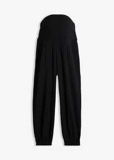 Pantaloni 2-în-1 din muselină din bumbac 100%, pentru perioada sarcinii și după • negru • magazin bonprix