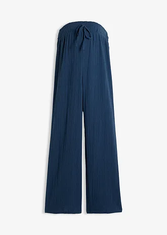 Pantalon de grossesse confortable à taille smockée, gaze 100% coton • bleu profond • Boutique bonprix