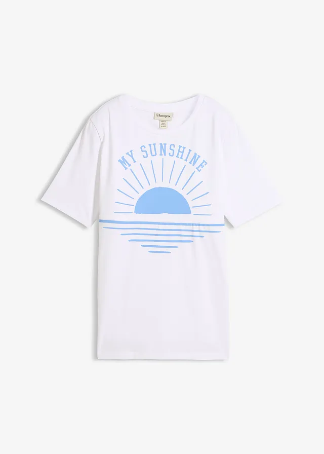 T-shirt 2 w 1 na okres ciązy i do karmienia z bawełny organicznej • biało-niebieski z nadrukiem • sklep bonprix