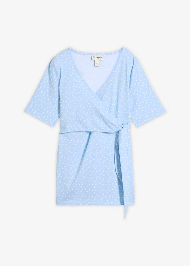 2-in-1 shirt in wikkellook voor de zwangerschap en daarna, Kleur: lichtblauw-wit gestippeld