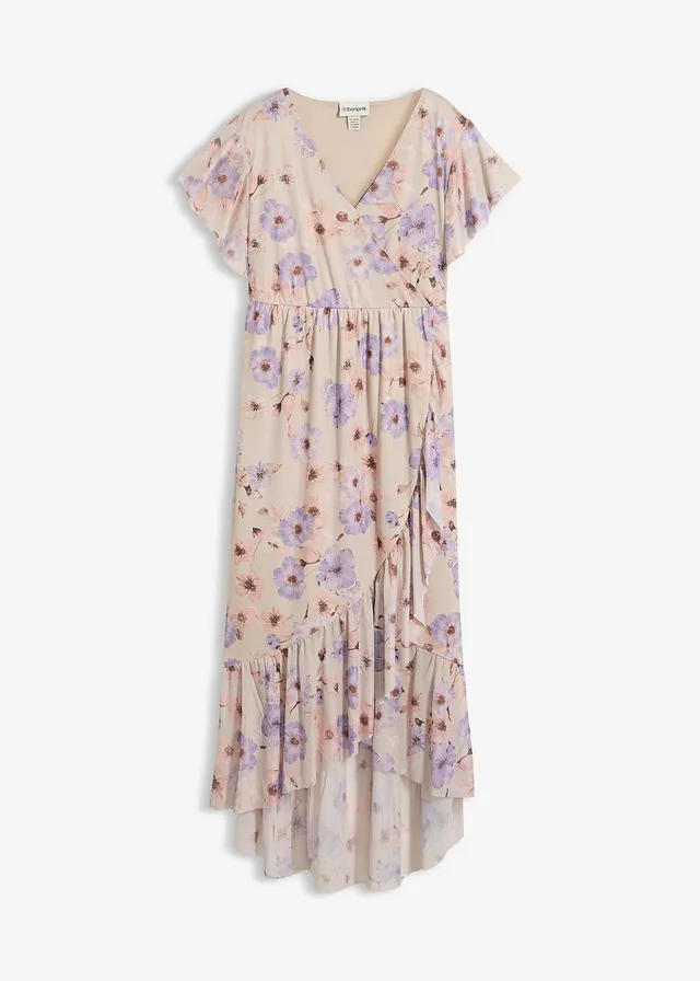 Robe de grossesse et d’allaitement en mesh extensible, Couleur: beige naturel-mauve tendre floral
