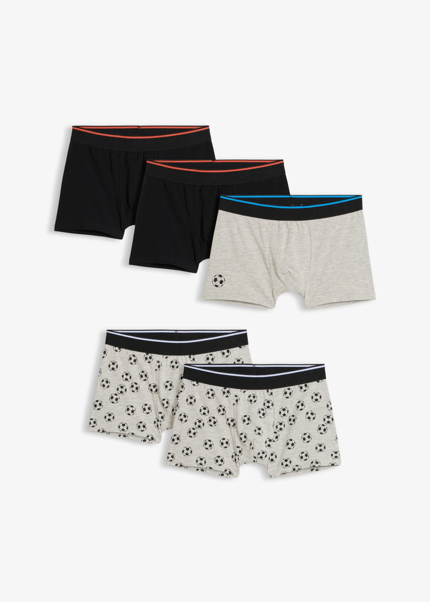 Lot de 5 boxers coton doux • gris clair chiné + noir • Boutique bonprix