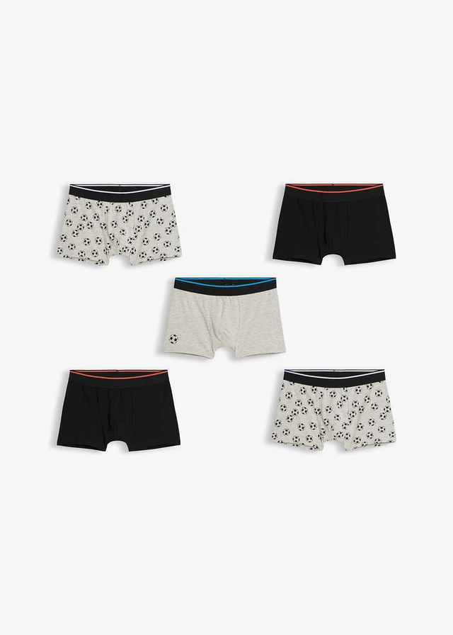 Lot de 5 boxers coton doux, Couleur: gris clair chiné + noir