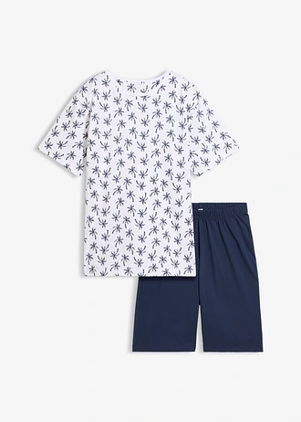 Pyjashort 100% coton • blanc-bleu foncé imprimé • Boutique bonprix