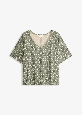 Oversized shirt van een zachte viscose-mix • sandbeige-donkergroen met print • bonprix online shop