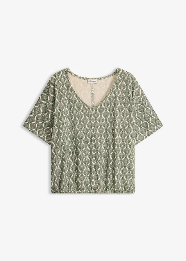 Oversized shirt van een zachte viscose-mix • sandbeige-donkergroen met print • bonprix online shop
