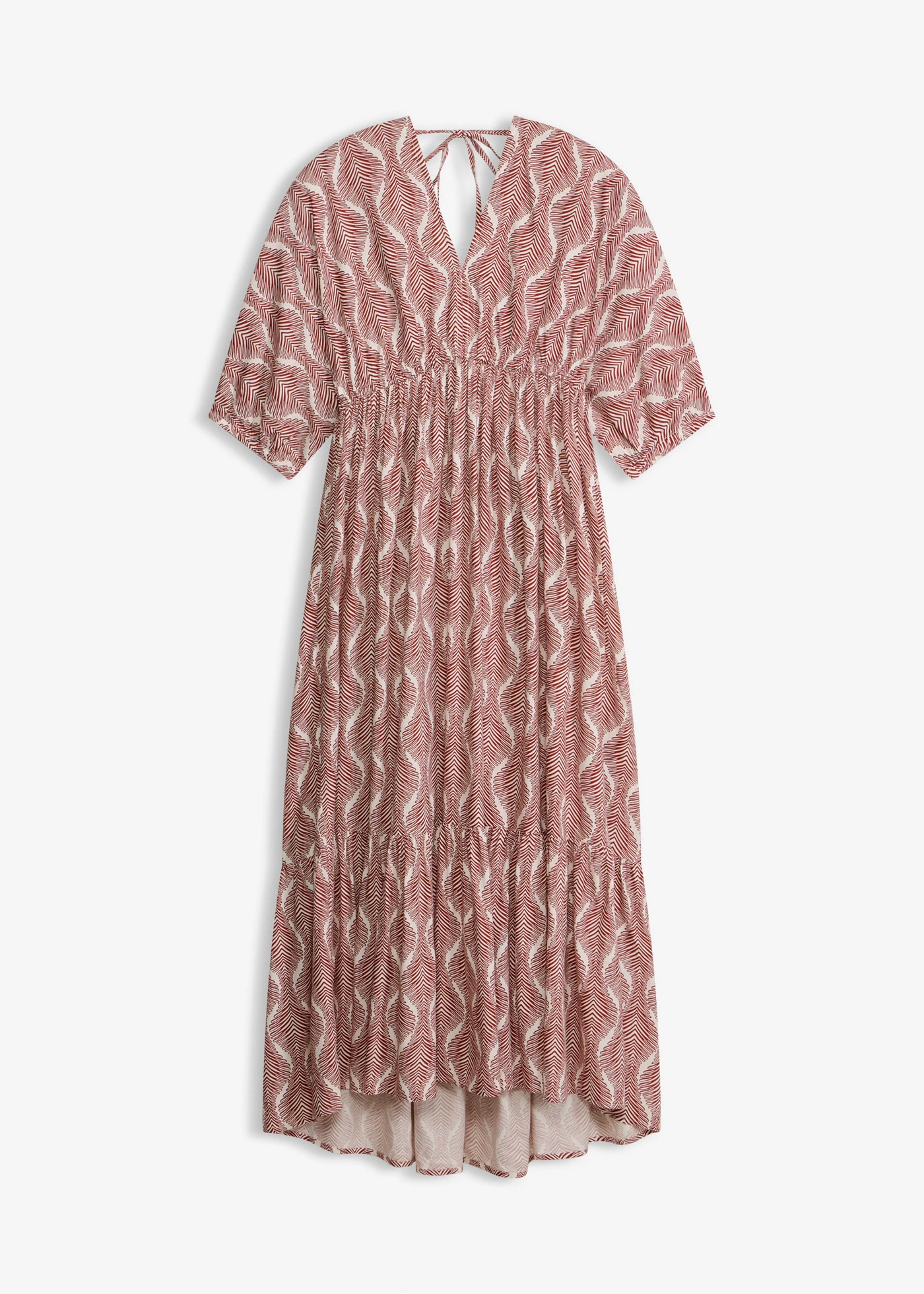 Robe midi en viscose fluide • rouge désert/blanc nacré graphique • Boutique bonprix