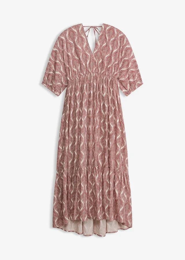 Robe midi en viscose fluide, Couleur: rouge désert-blanc nacré graphique