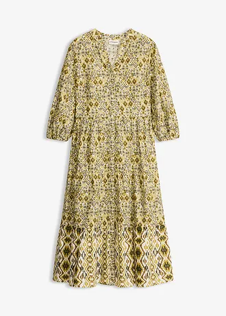 Robe midi en coton léger • blanc nacré/vert nature imprimé • Boutique bonprix