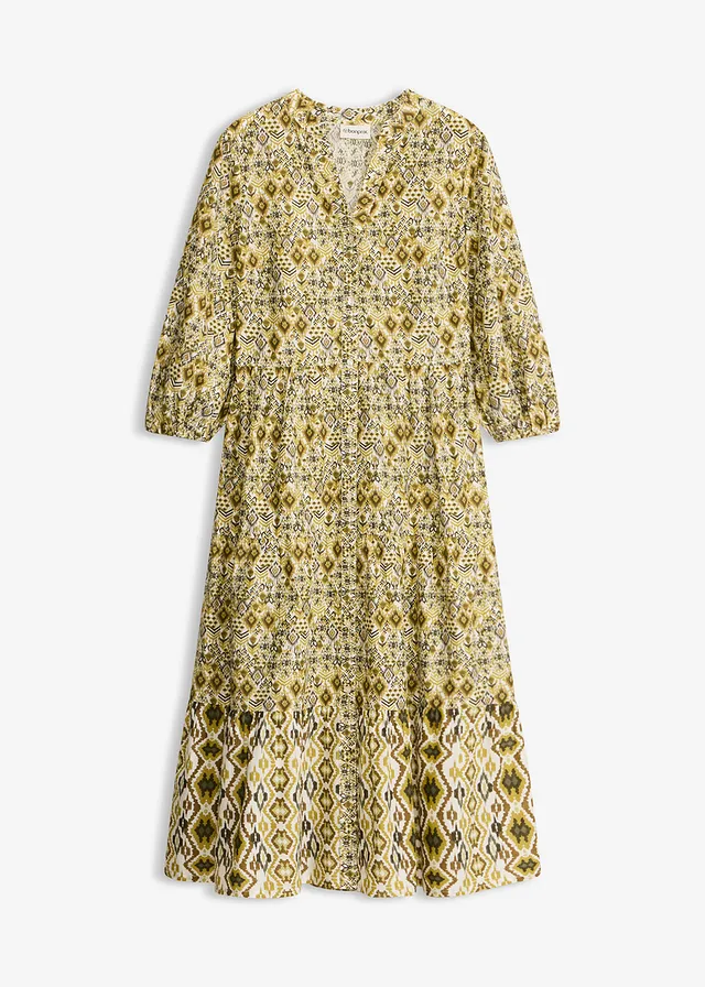 Robe midi en coton léger • blanc nacré/vert nature imprimé • Boutique bonprix