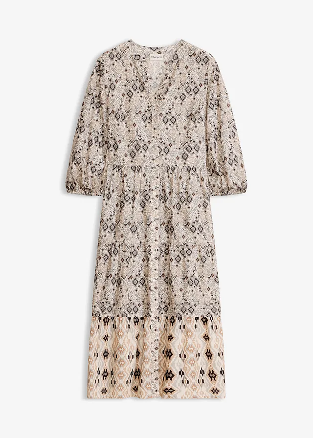 Midi jurk van licht katoen • parelwit/zwart gedessineerd • bonprix online shop