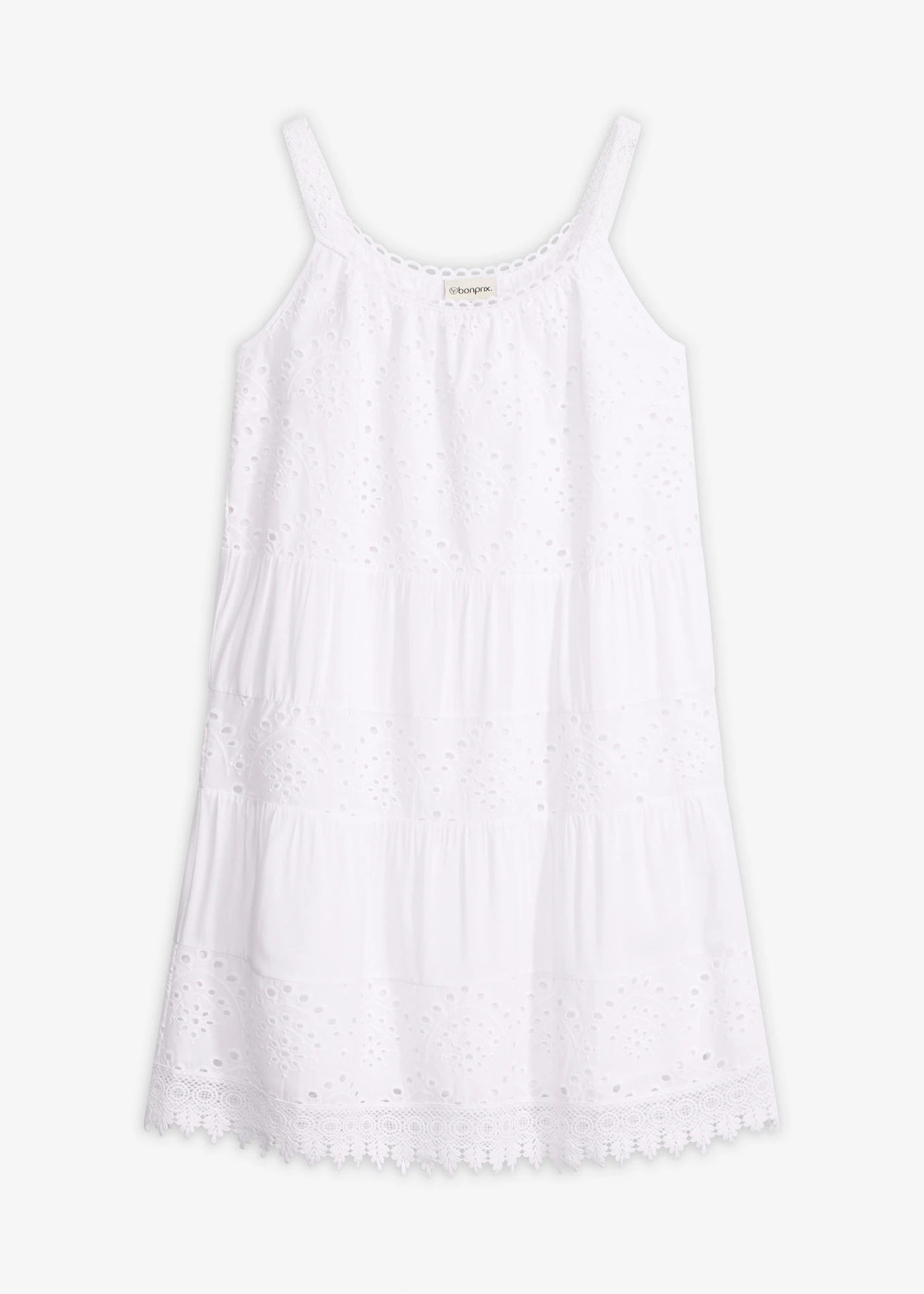 Jurk me spaghettibandjes en kant, van viscose • wit • bonprix online shop