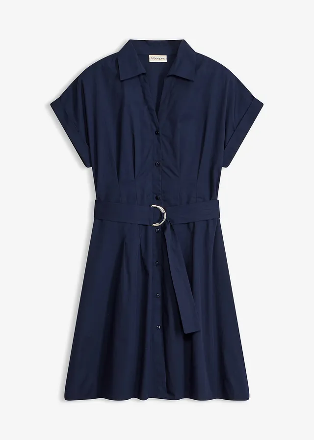 Robe-chemise 100% coton, Couleur: bleu foncé