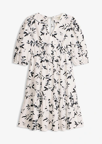 Robe courte 100% coton, Couleur: blanc/noir floral