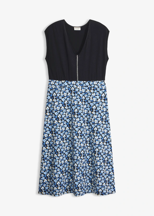 Robe midi en jersey viscose, Couleur: bleu cristal floral