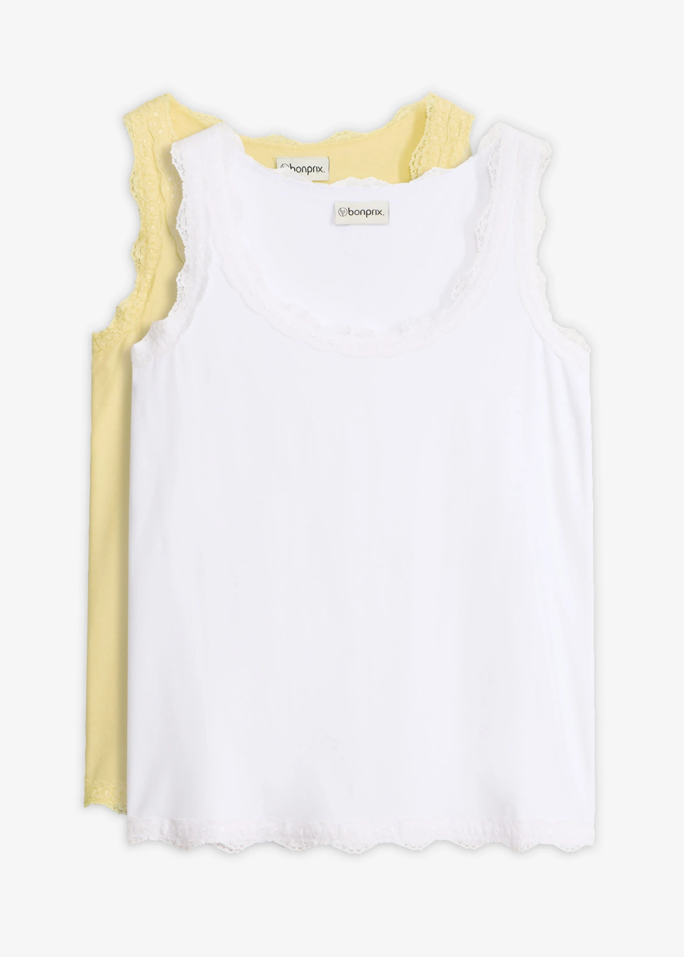Lot de 2 tops doux en viscose extensible • jaune clair-blanc • Boutique bonprix