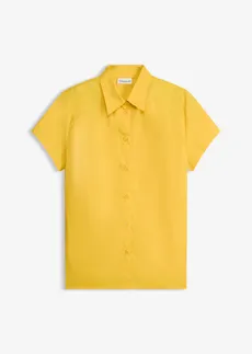 Popeline blouse met korte mouwen, Kleur: saffraangeel