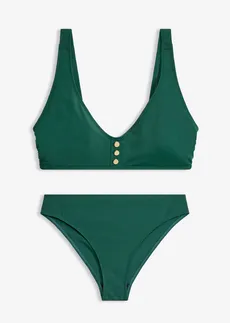 Bralette bikini met knoopdetails (2-dlg. set) • bosgroen-goudkleur • bonprix online shop