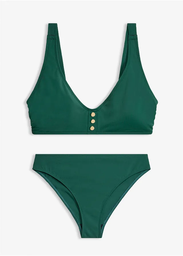 Bikiny (2-dielne) s gombičkovým detailom • lesná zelená-zlatá • obchod bonprix