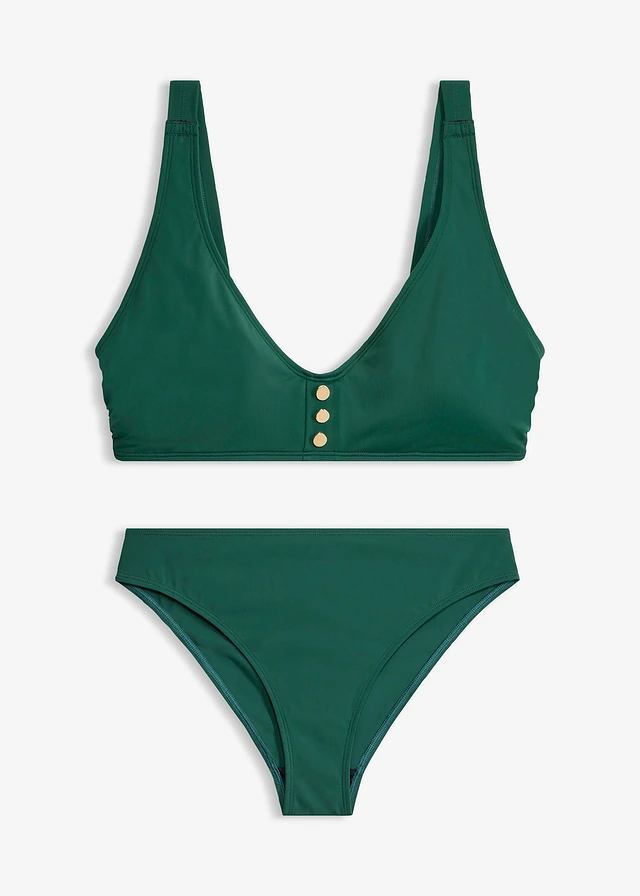 Bralette bikini met knoopdetails (2-dlg. set), Kleur: bosgroen-goudkleur