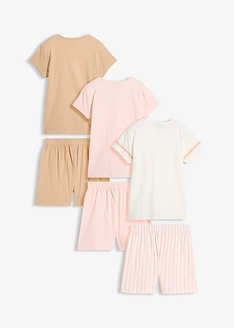 Pijama cu pantaloni scurți din bumbac organic 100% (set/3 buc.) • roz pal-maro saharian cu imprimeu • magazin bonprix