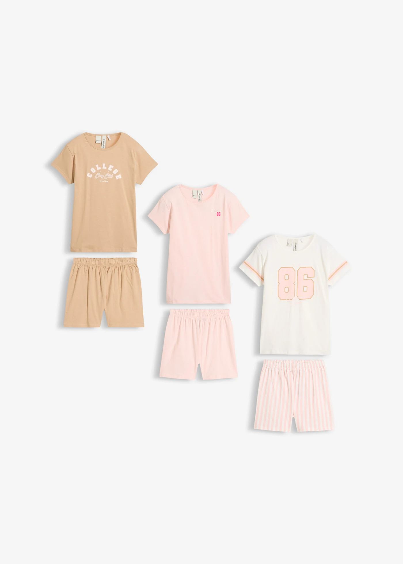 Pijama cu pantaloni scurți din bumbac organic 100% (set/3 buc.) • roz pal-maro saharian cu imprimeu • magazin bonprix