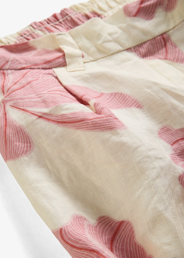Marlene Dietrich broek van puur linnen • beige-kersenrood gedessineerd • product-page.page-title-suffix